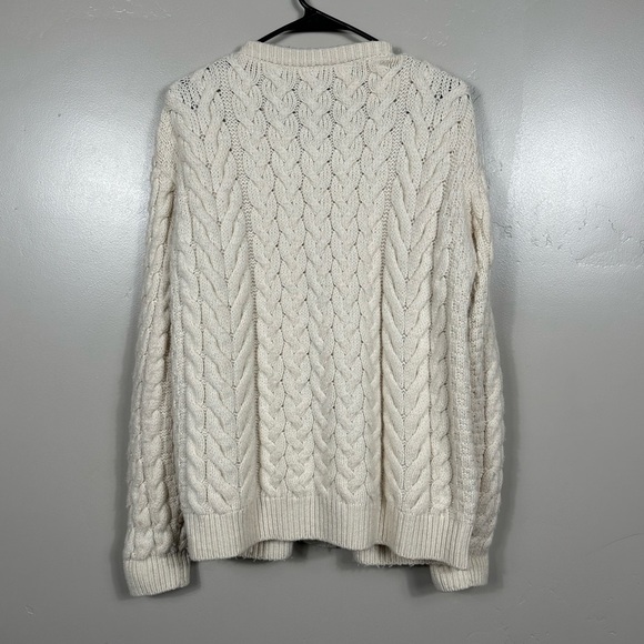 Aran Woolen Mills Cleggan Ladies Aran Crew Neck Cardigan Sweater - Oat - Medium - Picture 5 of 10